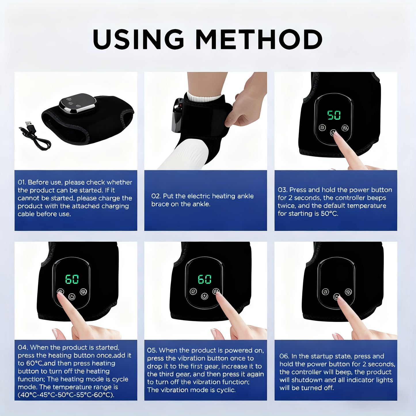 Electric Foot and Ankle Massager 3 Vibration Modes 2 Pcs