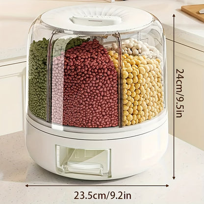 Large Capacity Rice Dispenser 360 Degree Rotating Divided Design