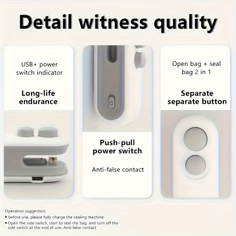 Portable USB-C Bag Sealer 1 Pc with Magnetic Closure
