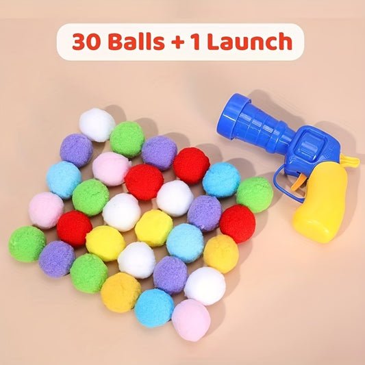 Interactive Cat Toy Gun with Launcher 30 Fluffy Plush Multi Color Balls